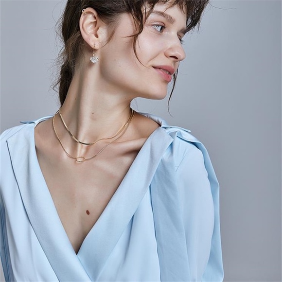 Layered Circle Snake Chain Chic Gold Necklace - Picture 5 of 8